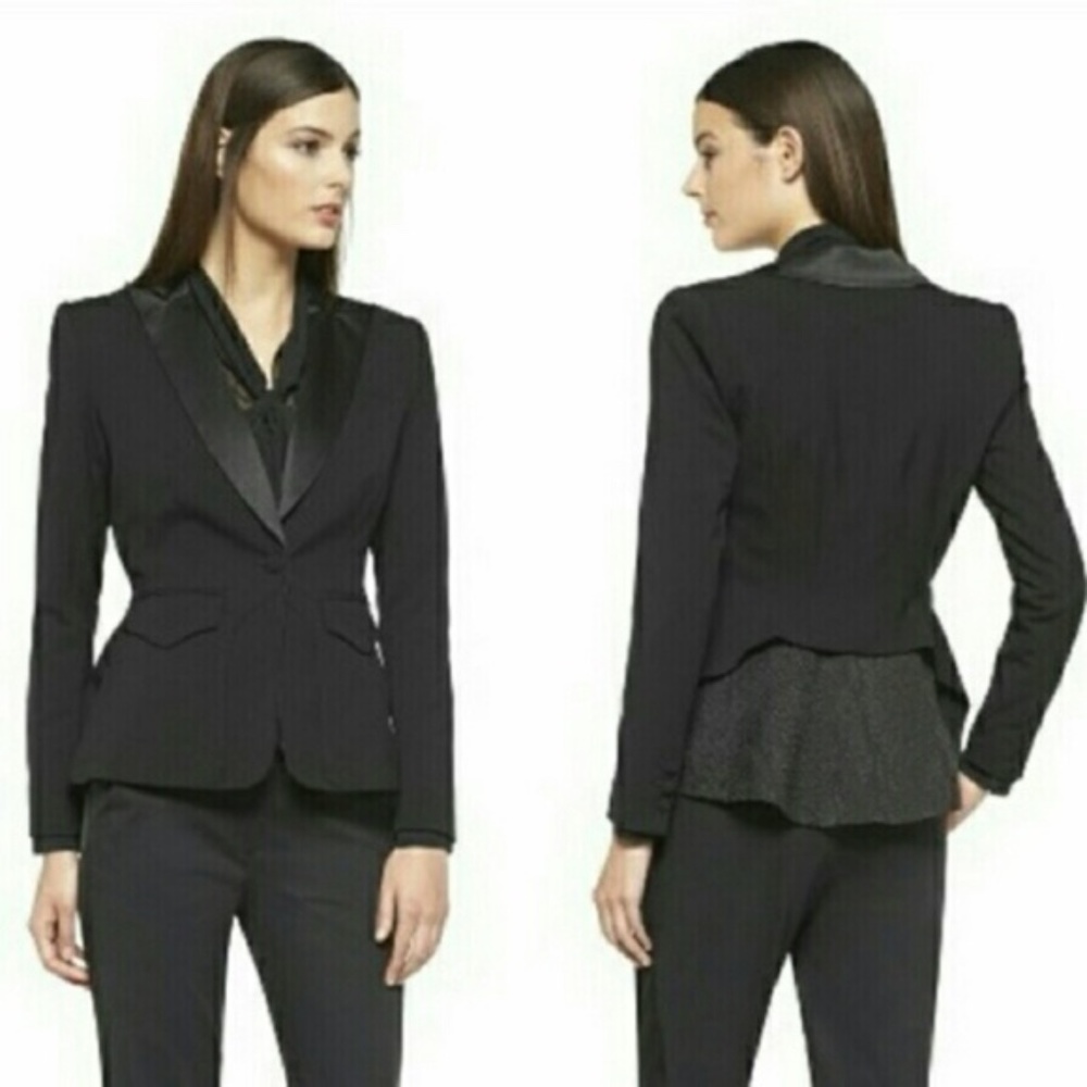 NEW Altuzarra Black Satin Brocade Peplum Blazer Jacket S/P